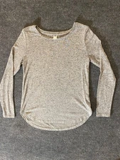 Old Navy Shirt Womens S Light Grey Heather Long Sleeve Plush Scoop Neck Tee