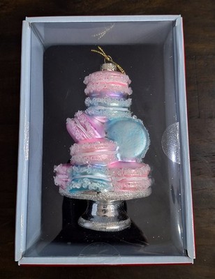 New Merry Way Stacked Macarons Glitter Glass Ornament 5''H X 3''W Pink/Blue