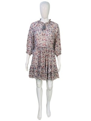 Ulla Johnson Damen Blumenmuster Gerüscht Über Weiß Seide Kurz Minikleid S 4