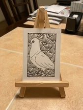 ACEO Original Art Painting Miniature card OOAK Mini ATC Pigeon Zentangle #366