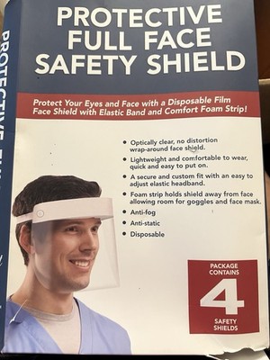 Protective Disposable Full Face Safety Shield Anti-Fog Wrap-Around 4 Pack