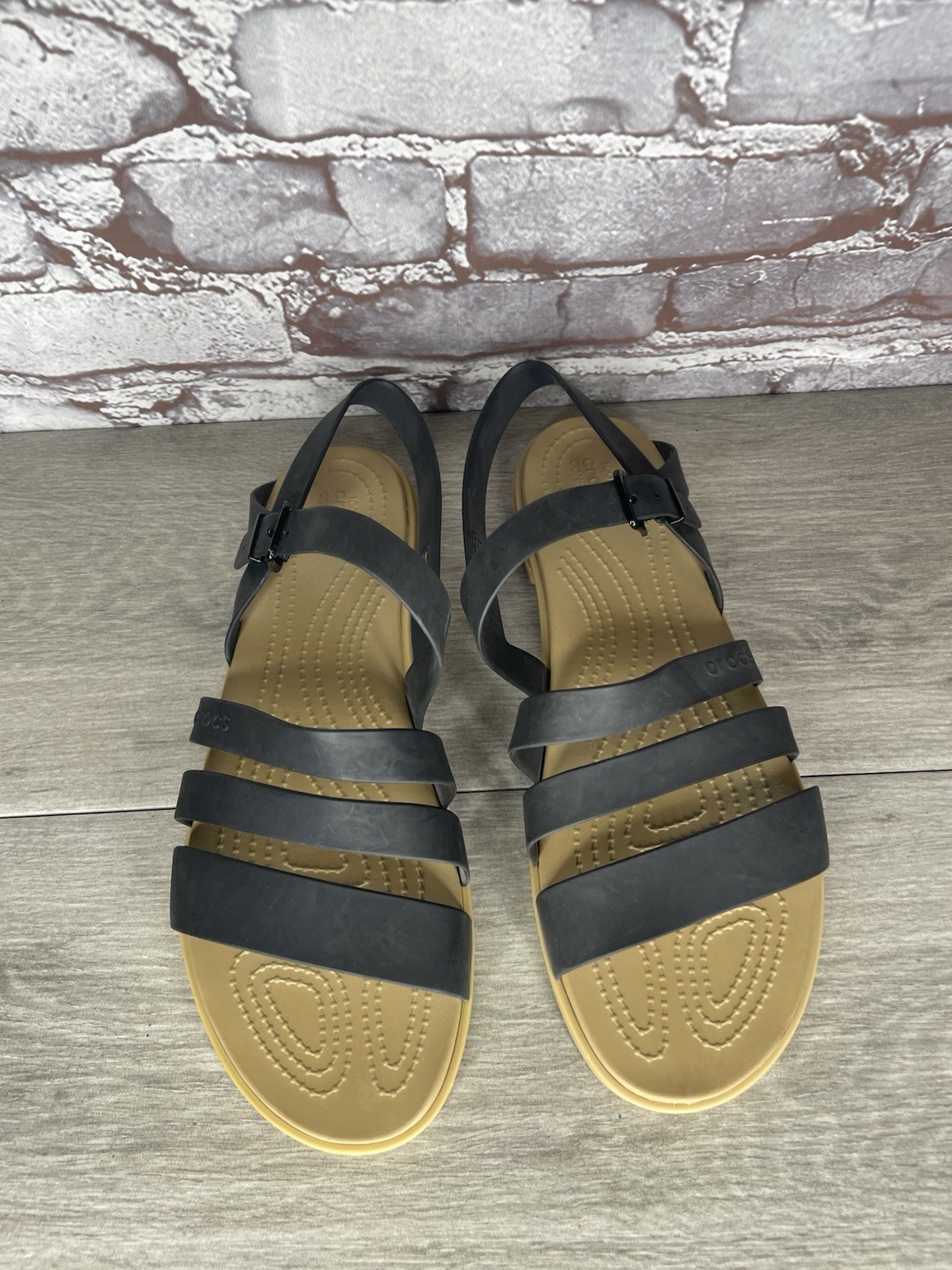 Crocs Tulum Black Rubber Flats Strappy Ankle Strap Sandals Women Sz 11M US/42EU image 5