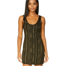 Charlotte Russe Sleeveless Black Gold Bodycon Dress Shiny Scoop Neck Size Medium