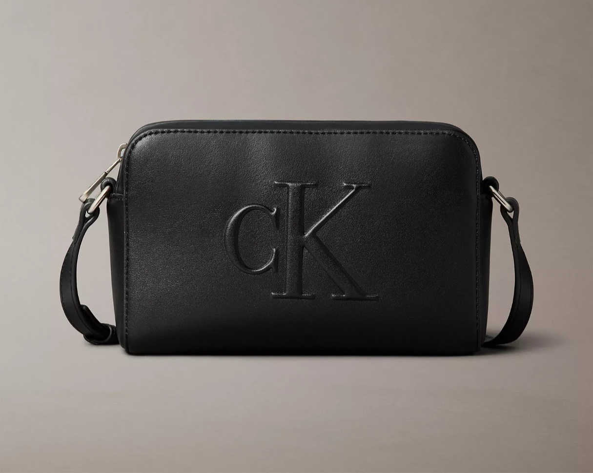 Calvin Klein CK Black Crossbody Bag Faux Leather Logo Embossed Purse Reg. $89.50