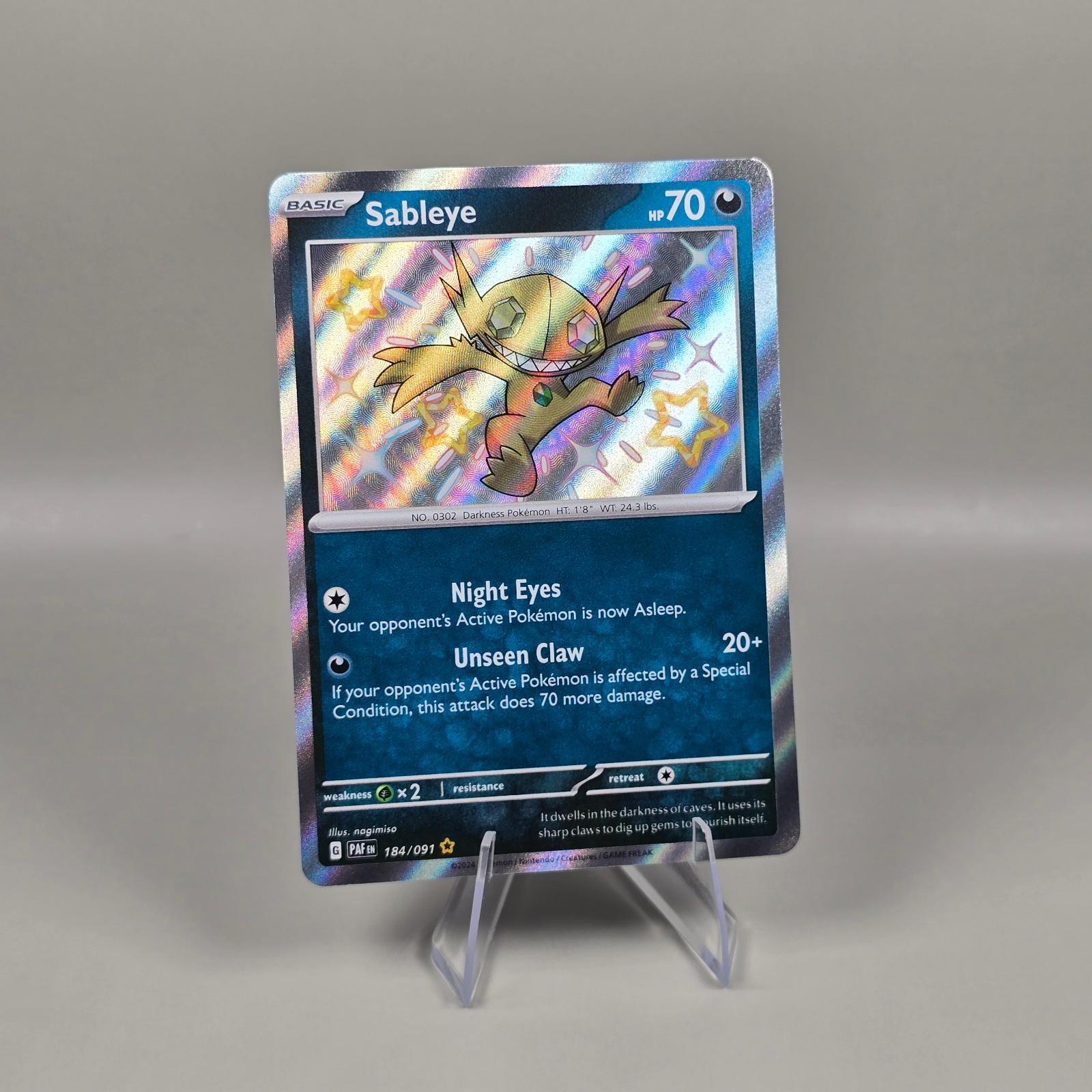 Sableye 184/091 - Shiny Rare - Paldean Fates Holo Pokemon - NM