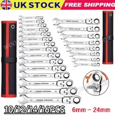 Ratchet Spanner Combination Flexible 180° 6-24mm Different Sizes Tool Wrench Set