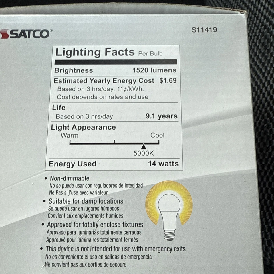 NEW. SATCO 14W A19 LED - 5000K - 10-Pack - Image 4 of 4