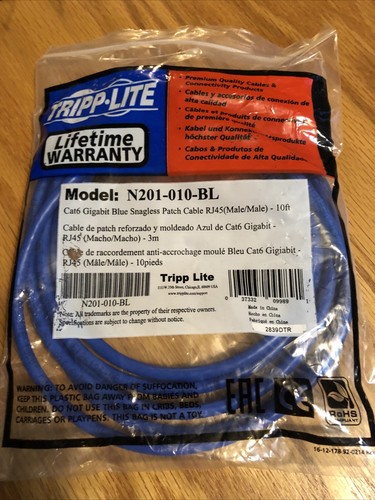 Tripp Lite Cat6 Patch Cable - 1 X Rj-45 Male 10ft Blue -n201010bl- - 第 1/3 張圖片