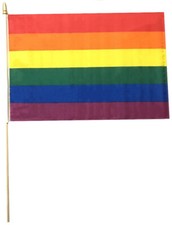 Rainbow Striped Gay Pride 12"x18" 68D Rough Tex Nylon Wood Stick Flag 24" Staff