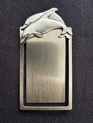 Double Dolphin Canadian Seagull Pewter 1990 Clip On Bookmark 90s Original Sleeve - Picture 2 of 8