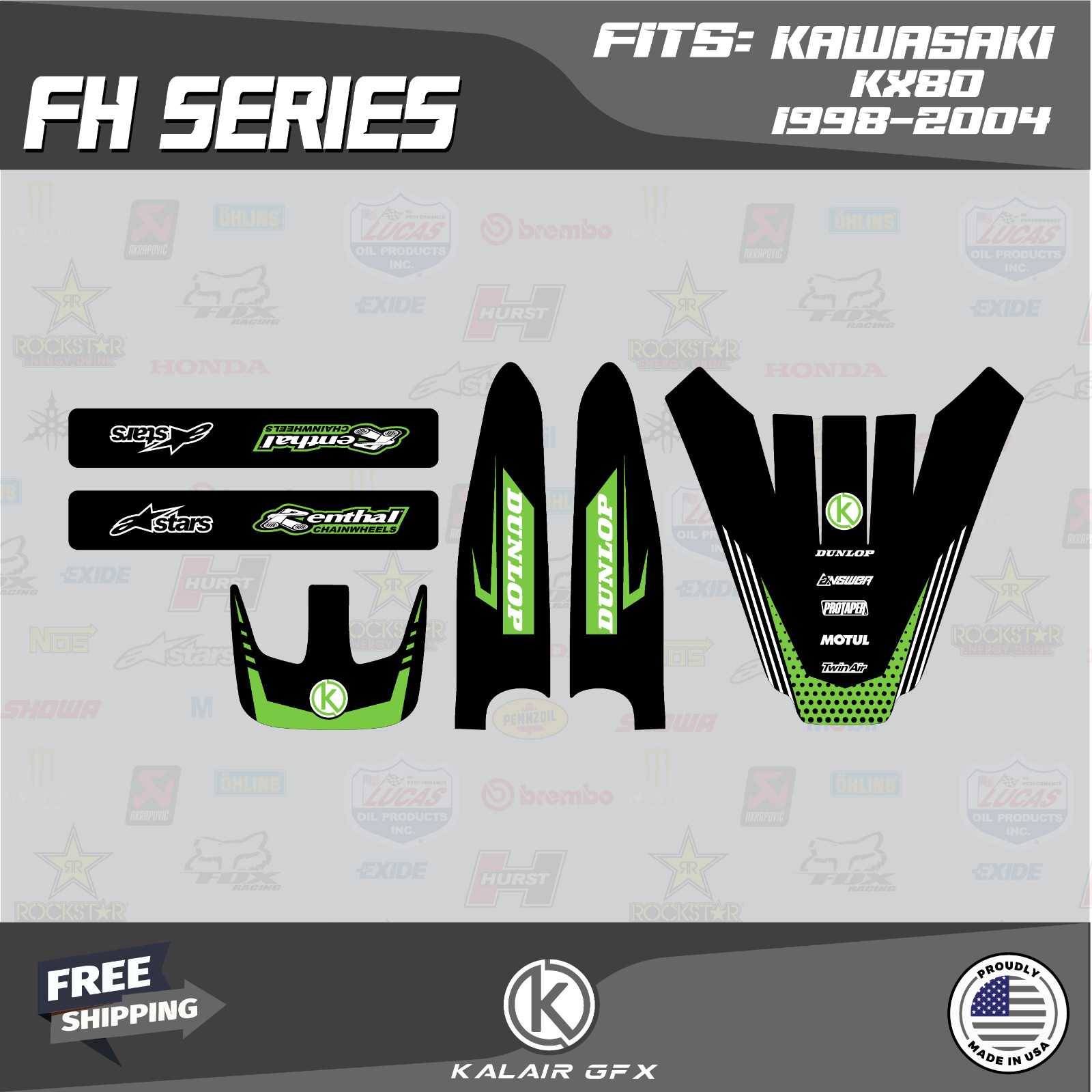 Graphics Kit for KAWASAKI KX 80 (1998-2004) FH Series - Green