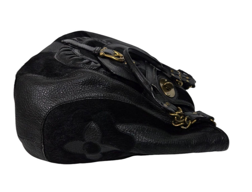 Lockheart Schultertasche schwarz Leder Kettenriemen Hobo Handtasche Felldetail Handtasche - Bild 8 von 19