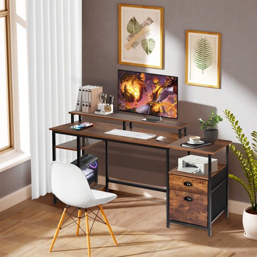 Gaming Desk with LED Lights, Computer Desk Office Workstation with Monitor Stand - Picture 10 of 24