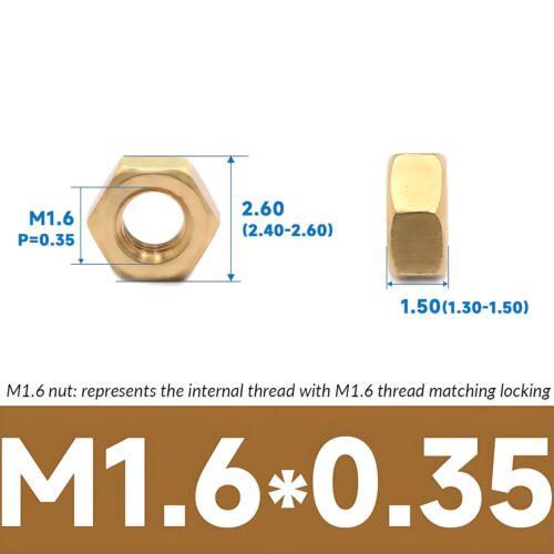 Sechskantmuttern Messing M0.8/M1/M1.2/M1.4/M1.6/M2/M2.5/M3/M3.5/M4/M5/M6 Muttern - Bild 10 von 17