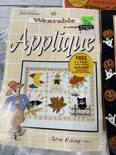 3 Vtg Iron On Appliqué Innovations Sew Halloween Fall Kit Scarecrow Leaves Cat - Picture 3 of 10