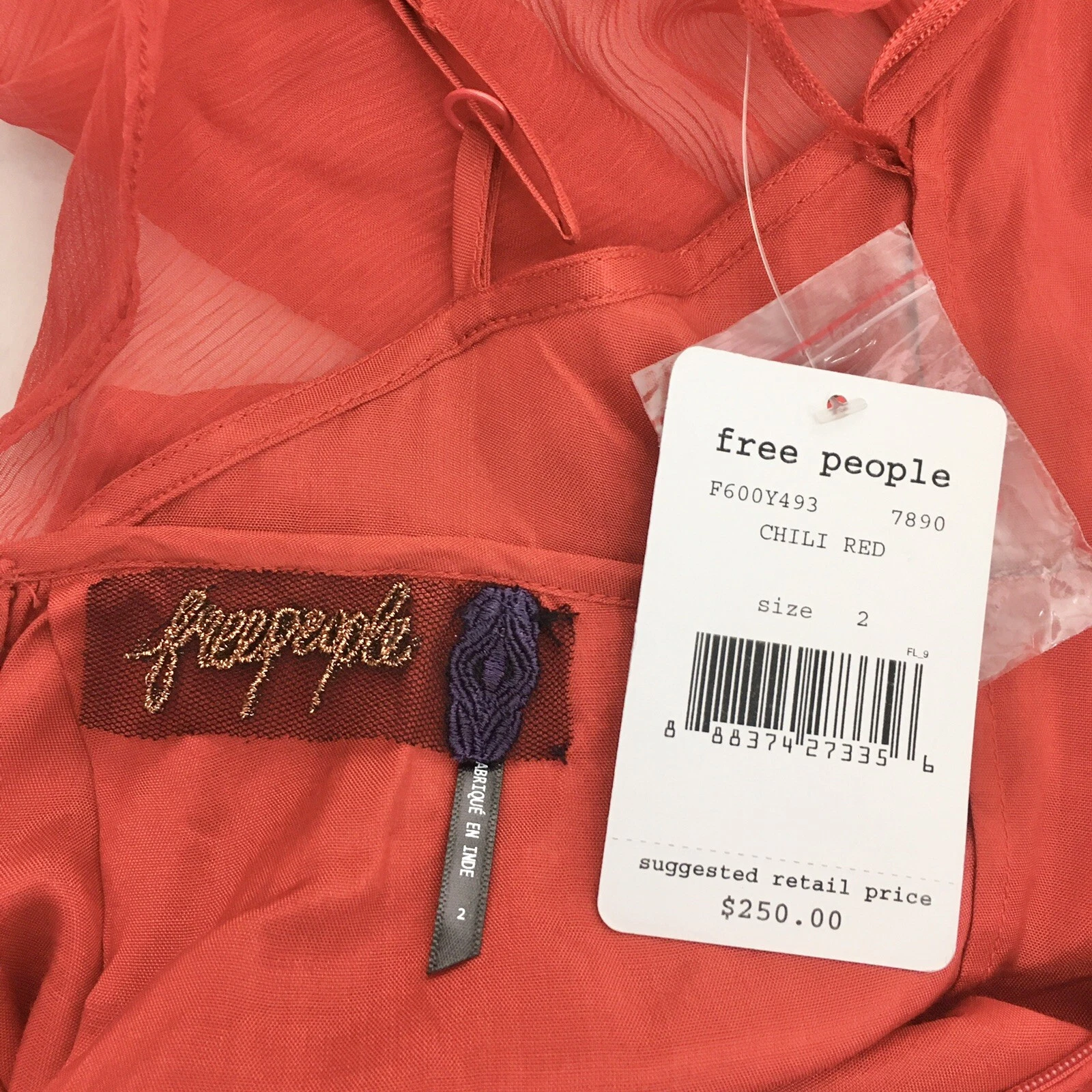 VALENTINO Free People Dress Size 2 Red Beaded Hi Low Draped Chiffon Christmas Holiday