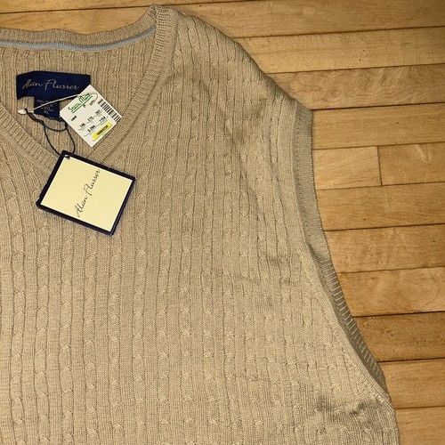 NWT Alan Flusser Beige Cable Knit V-Neck Pullover Sweater Vest 100% Cotton XL - Picture 4 of 18