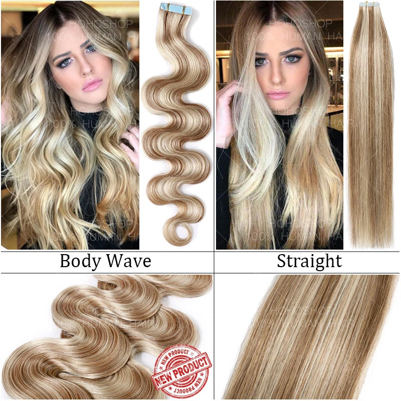 DICK 40 Tressen Tape In Indisches Remy Echthaar Extensions Haarverlängerung Ashy - Bild 3 von 4