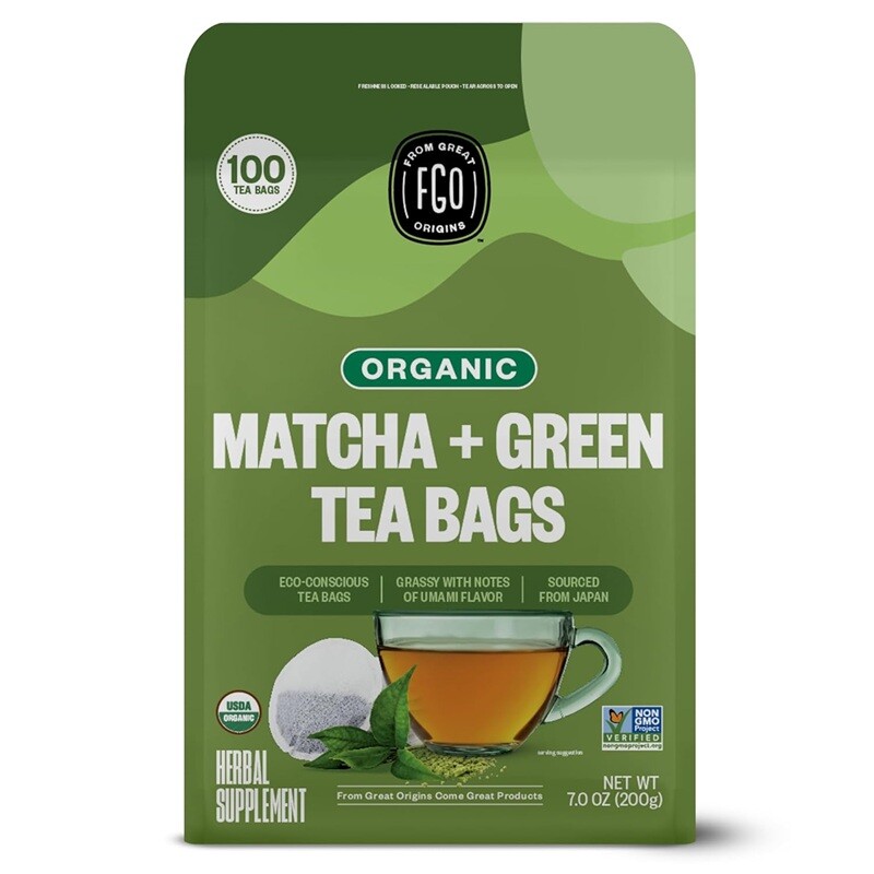Organic Japanese Matcha Green Tea Powder Bag USDA Rich Antioxidants 100 Tea Bags