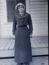 3.5x5.5 Glass Negative Young Woman in Navy Sailor Dress Anchor Pin