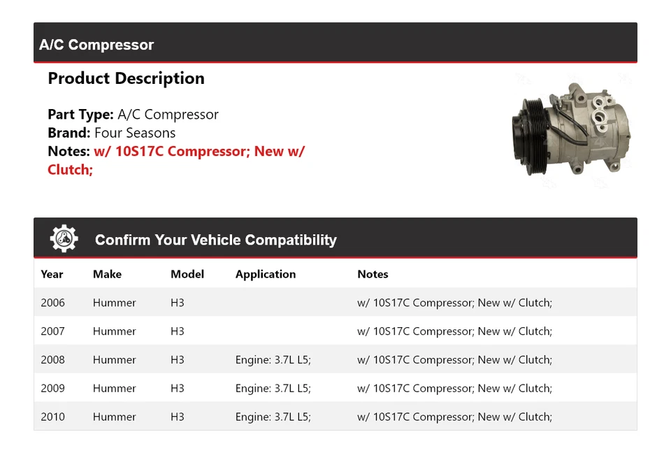 Compresor de aire acondicionado Hummer H3 2006-2010 4 estaciones 2007 2008 2009 Foto 2 de 4