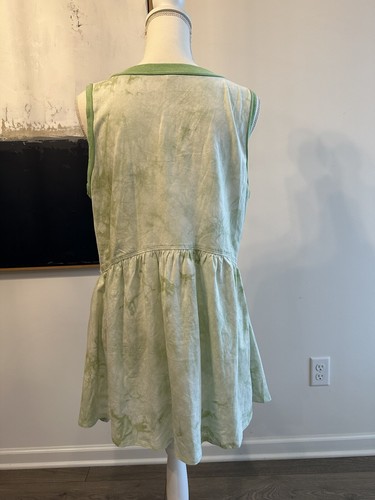 Grünes Babydoll ärmelloses Tunika Oberteil Bluse Kleid große Krawatte gefärbt - Bild 4 von 5