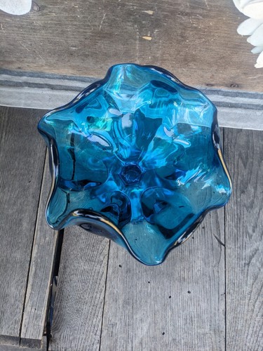Vintage MCM Epic Blue Handkerchief Pedestal Vase - Picture 4 of 8