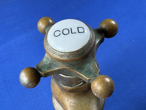 C.1915 PECK Bros. Bronze federbeladener Wasserhahn mit ""kalter"" Porzellankappe - Bild 3 von 13