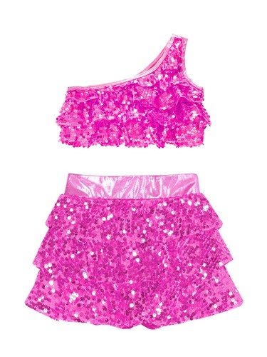 Kids Girl's Vests With Skirts Sequins Crop Tops Skirts Set Shiny Dance Outfit - Picture 57 of 83