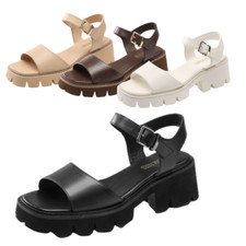 Women Low Platform Chunky Block Heels Square Toe Ankle Straps Dress Heel Sandals