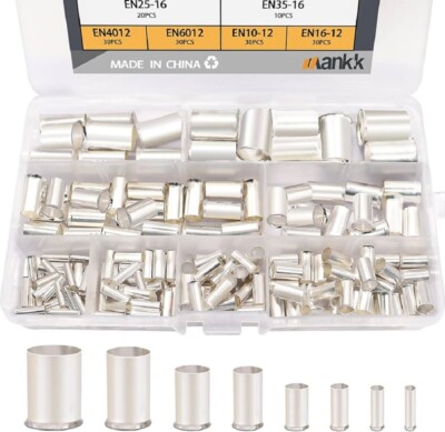 166 PCS Silver Plated Copper Wire Ends Copper Wire Ferrules Assorted w/Case