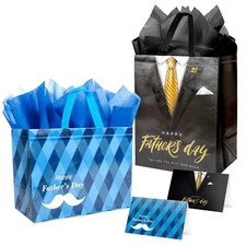 Father Day Gift Bag with Tissue Paper 12.6" Reusable Happy Dad Day Gift Bag f...