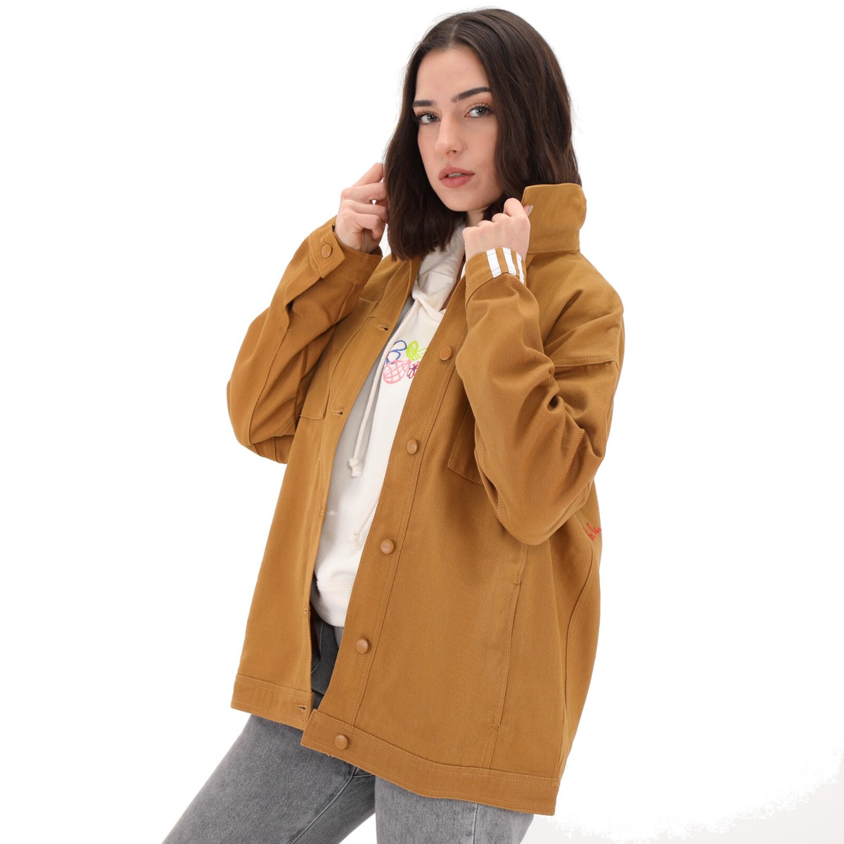Adidas Originals Ladies Cord Jacket Oversize Jeans Shirt Camel/ Braun