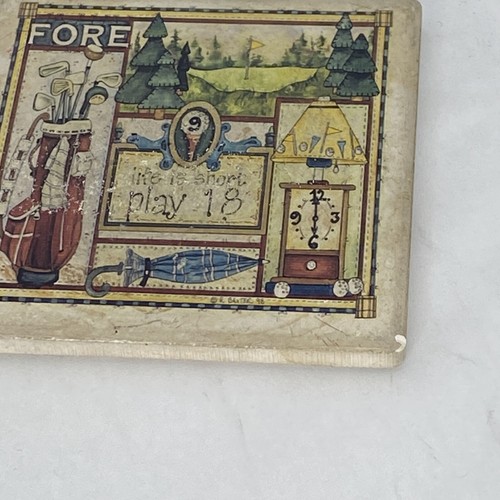 Set Of 4 Absorbent Stone Coasters FORE Life Is Short Play 18 See Pictures - Picture 4 of 5