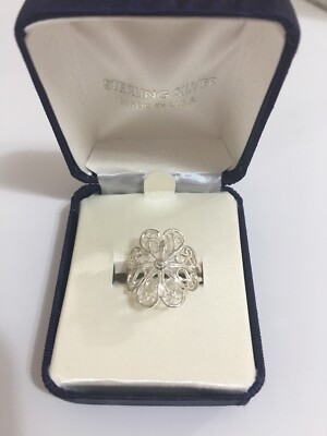 Vintage 925 Solid Sterling Silver Filigree Large Flower Ring Size Women’s 