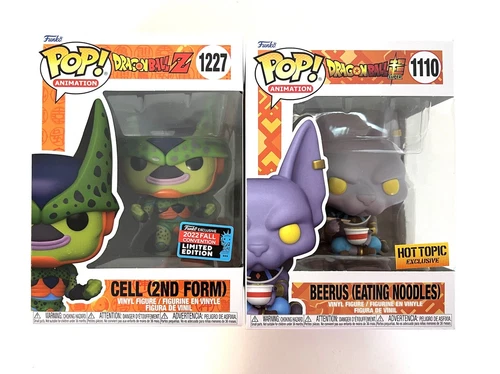 Dragon Ball Z Funko Pop (2) Cell (2nd Form) 1227, & Beerus (Eating Noodles) 1110