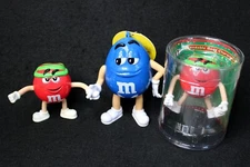 Lot of 3 M&M's Chocolate Character Figures 2x Red, 1x Blue / One New IOP
