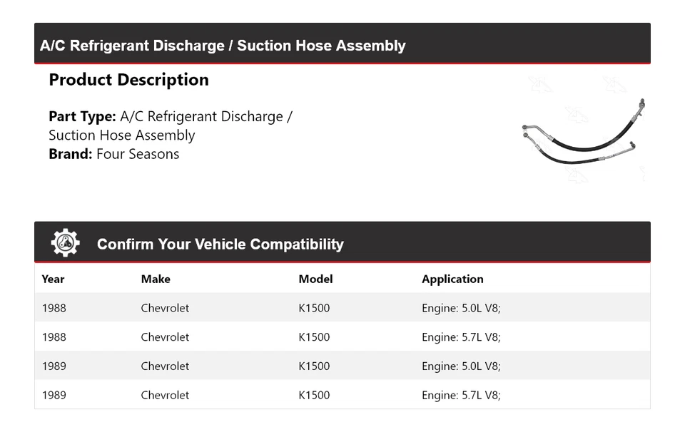 Conjunto de manguera de línea de succión de descarga para Chevrolet K1500 1988-89 4 estaciones Foto 2 de 4