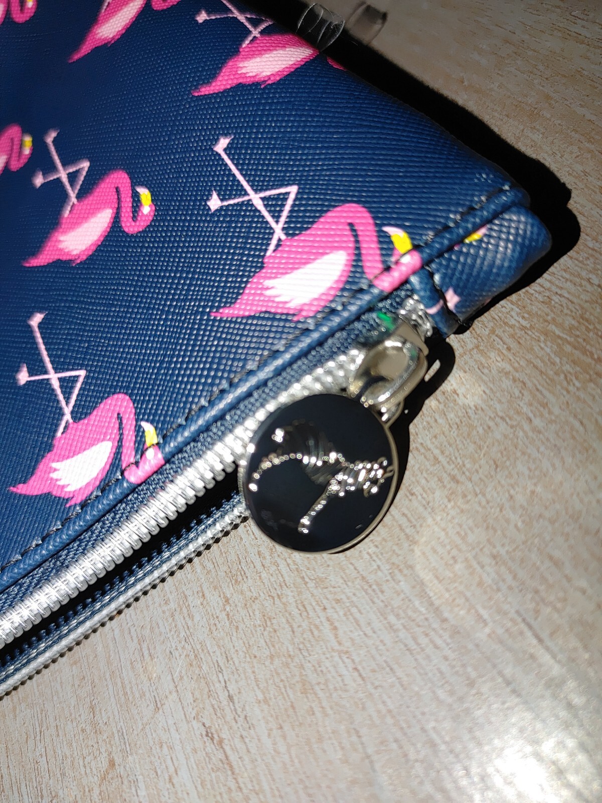 Dabney Lee Pink Flamingos blue background Cosmetic Bag Travel Zip Pouch