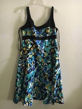 Nine West Size 14 Black Turquoise and Yellow Water Color Dress Women