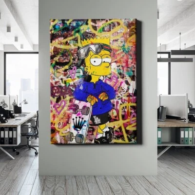 ✅LEINWANDBILD BART SIMPSON POP ART STREET ART GRAFFITI SKATEBOARD URBAN MODERN - Bild 1 von 4
