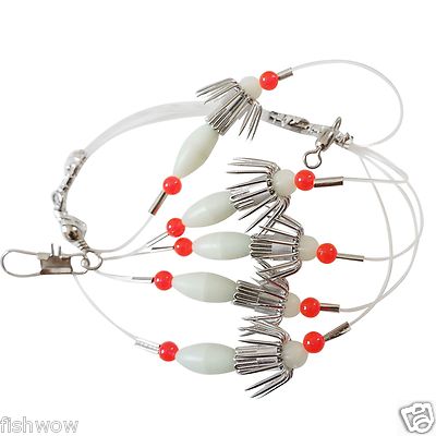 GLOW 5-hook Squid Catcher Rigs Gangion Fishing Terminal baits Fish WOW! 