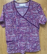 The Cure TABNY purple pink Inspirational Words scrub top M