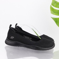Skechers Womens Microburst Ballet Flat Size 6.5 Black Slip On Sporty Casual Shoe