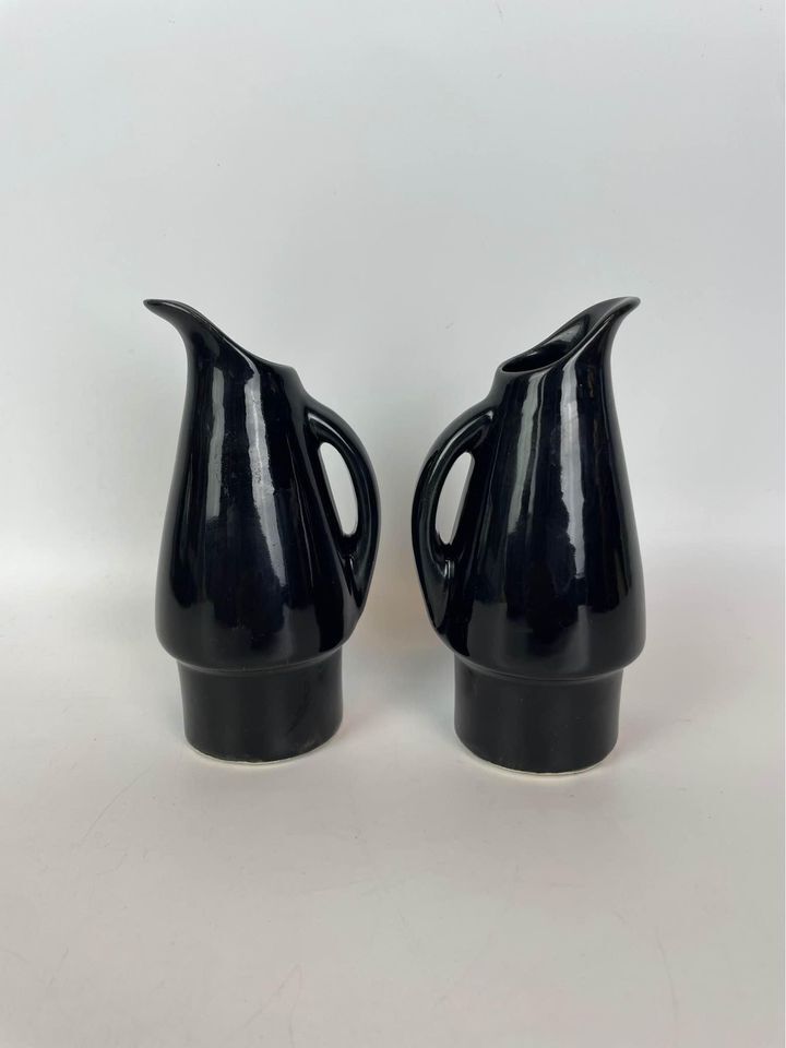 Vintage Shawnee USA Pottery 984 Oil & Vinegar Cruets Black ceramic mini
