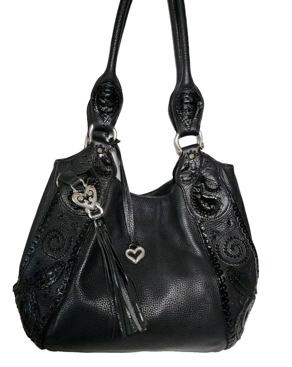 BRIGHTON BLACK MELANIA MASTERPIECE COLL. 3D LEATHER APPLIQUE