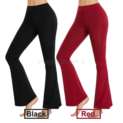 Damen ausgestelltes Bein Stretch Hose Schlaghose mittelhoch lang Bootcut Lounge Yoga - Bild 21 von 27