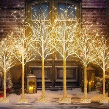 6 Pcs Lighted Birch Tree 8 Modes Christmas Artificial LED Lights Birch Tree f...