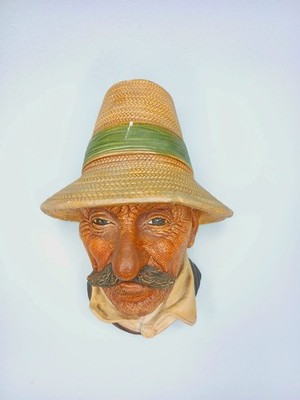 Rumänischer Bossons Kreidegeschirr Kopf Vintage Wandbehang handbemalt