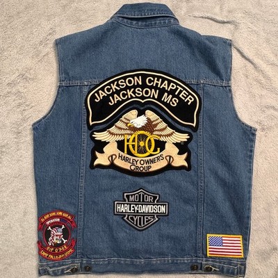 Mens Harley Davidson Owners Group Jackson MS Denim Vest Size M Motorcycle EUC